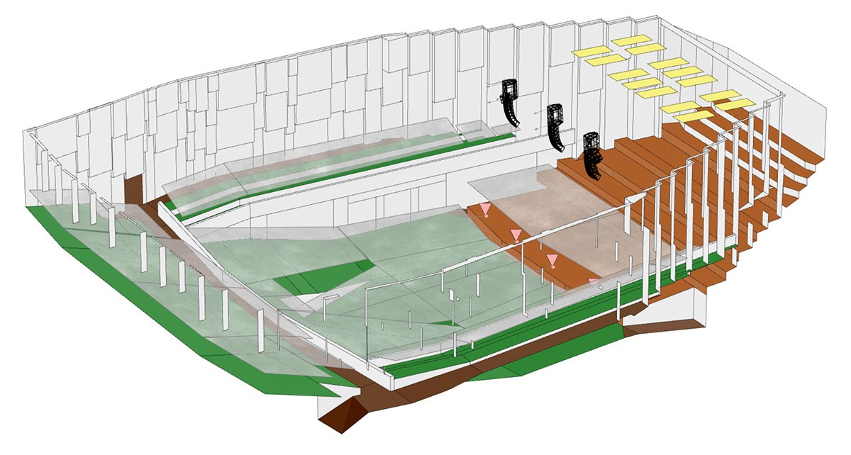 AFMG EASE 5. Acoustic model presentation. Solid rendering 3D view.