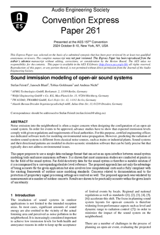 Image AES Convention Express Paper 261 - Sound Immission Modeling of Open-Air Sound Systems